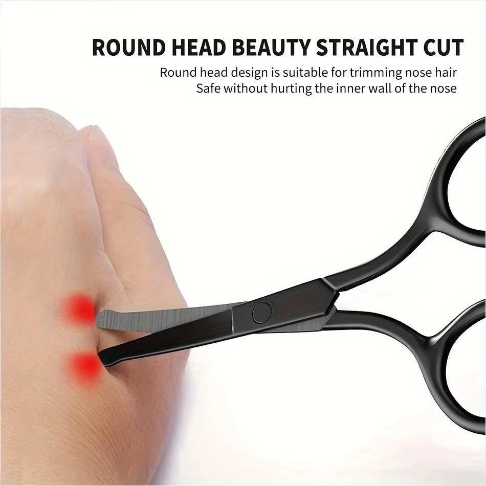 1PC Miroir argenté Noir clair Tête ronde Sécurité Nez Cheveux Ciseaux Neutre Ciseaux en acier inoxydable - Feebella