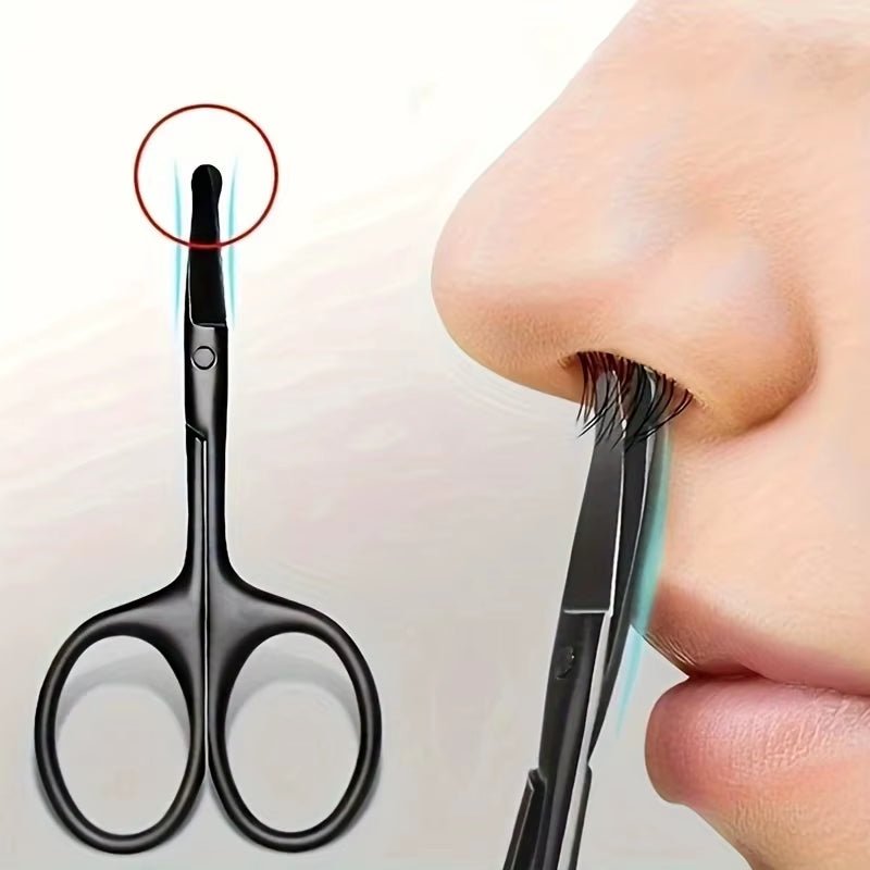 1PC Miroir argenté Noir clair Tête ronde Sécurité Nez Cheveux Ciseaux Neutre Ciseaux en acier inoxydable - Feebella