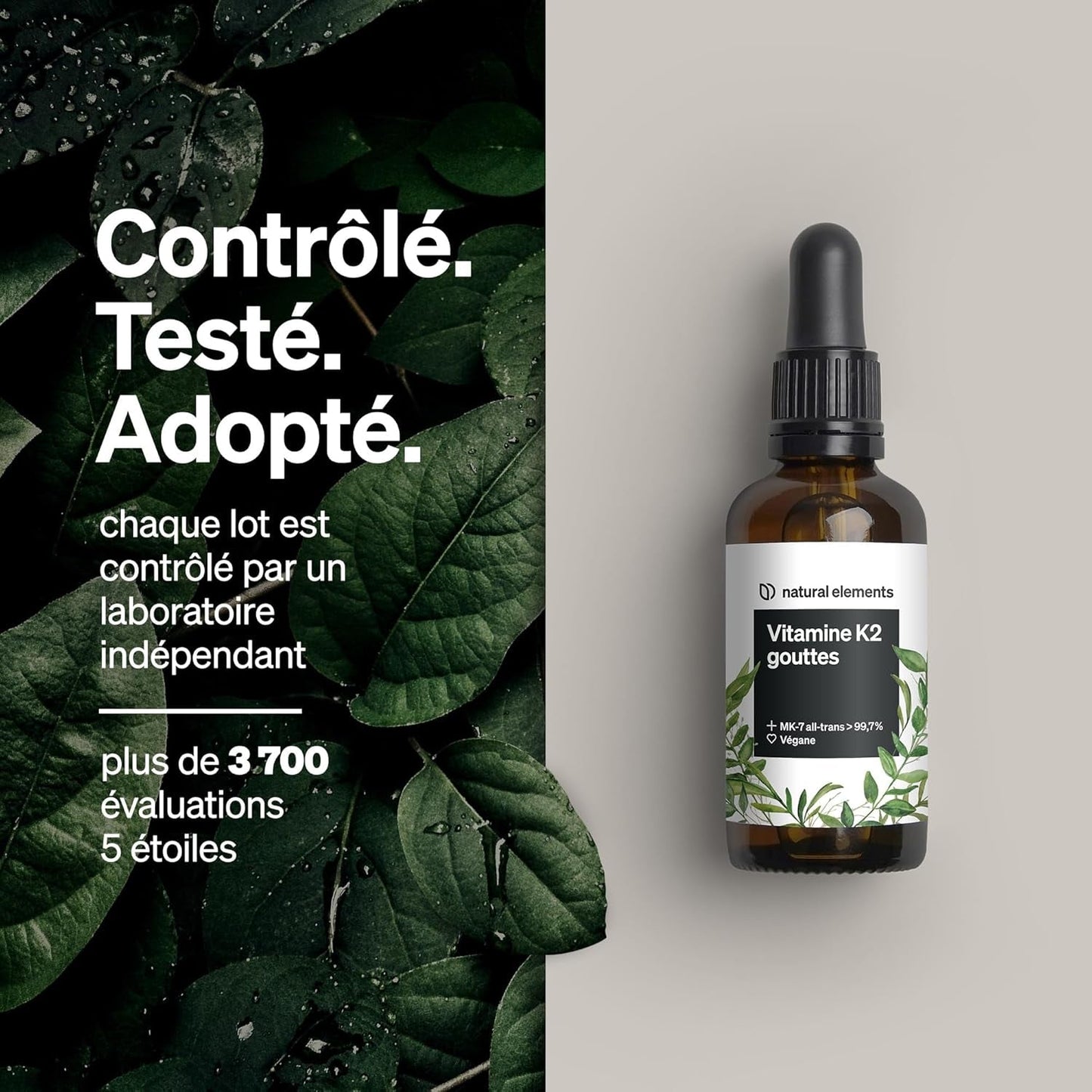 200 Μg De Vitamine K2 MK-7 – 1 700 Gouttes (50 Ml) – Teneur All-Trans >99,7% (K2VITAL® De Kappa) – Produit Testé En Laboratoire, Végan, Fortement Dosé - Feebella