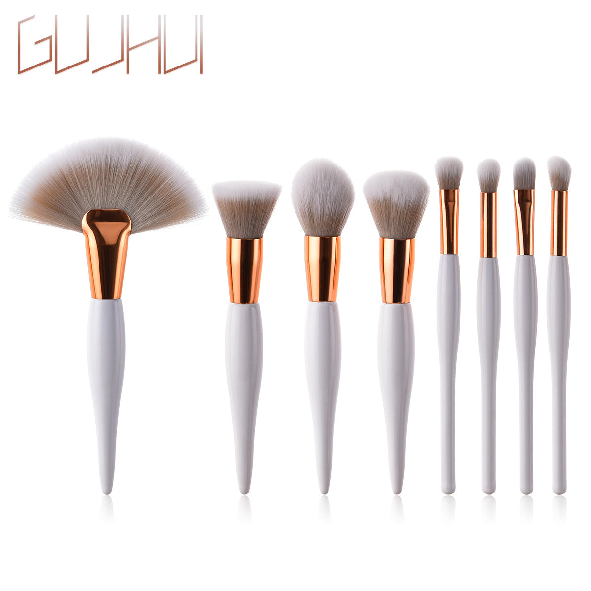 Set de 8 pinceaux de maquillage avec manche noir et tubes argentés