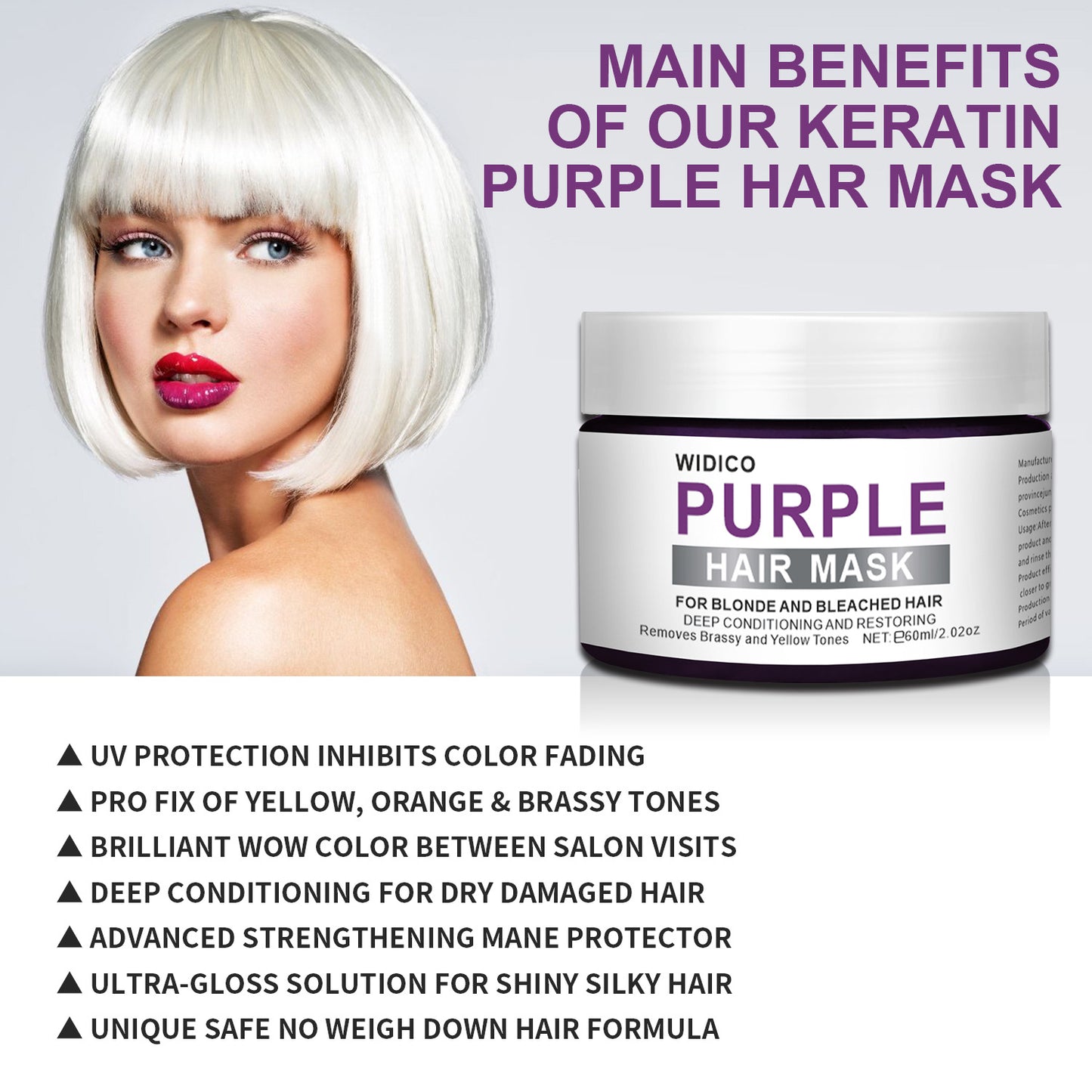 Shampooing violet pour l'élimination du teint jaune et les soins capillaires