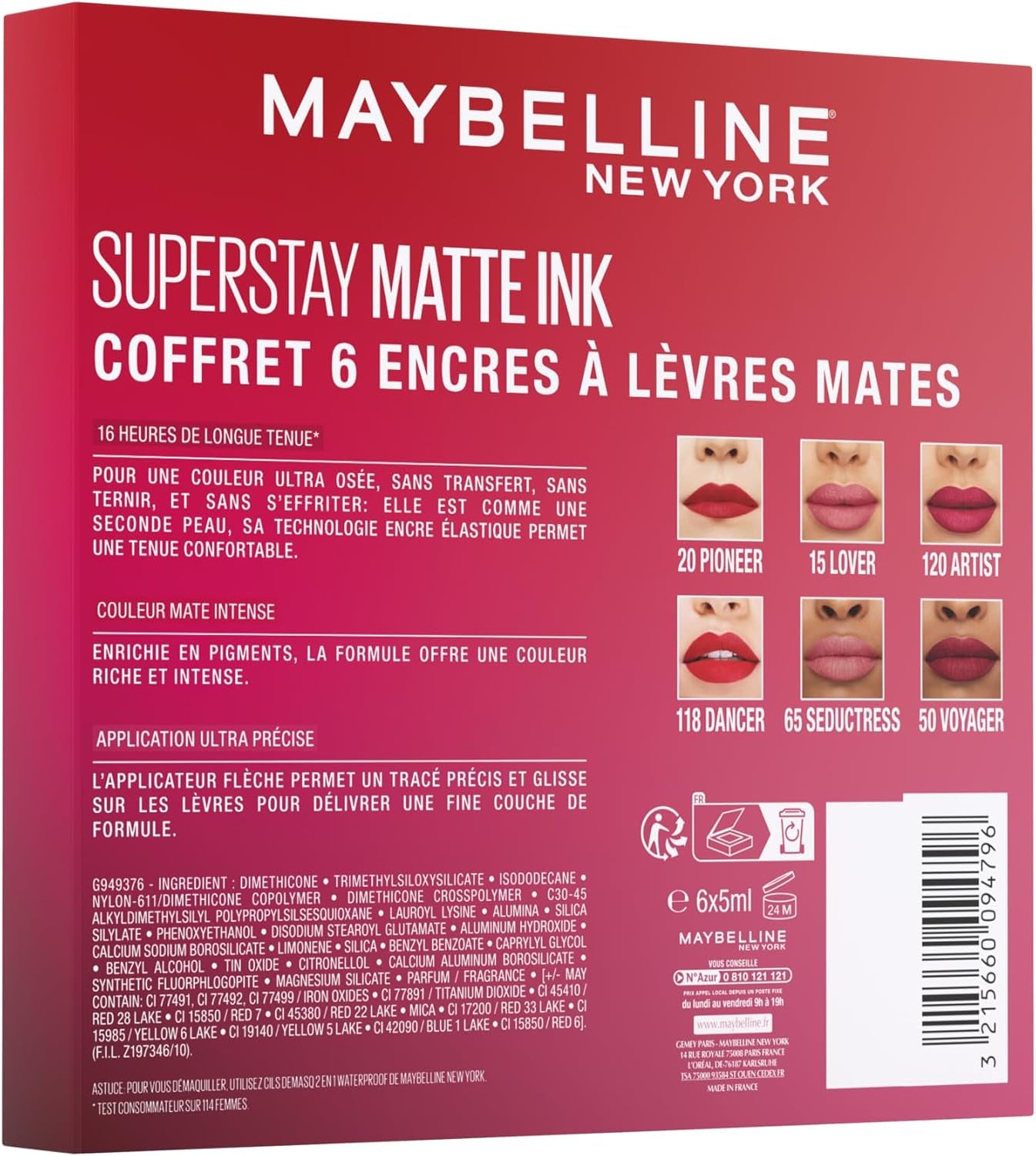 New York - Coffret Exclusif De 6 Rouges À Lèvres Liquides Longue Tenue - Superstay Matte Ink - Teintes: Lover (15)/Seductress (65)/Artist (120)/Dancer (118)/Pioneer (20)/Voyager (50)