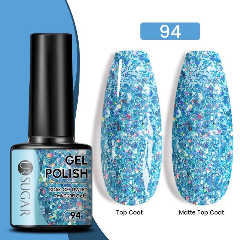 7Ml Champagne Gold Paillettes Gel Vernis À Ongles Brillants Paillettes Étincelantes Français Semi-Permanent Peinture À Ongles Gel UV - Feebella