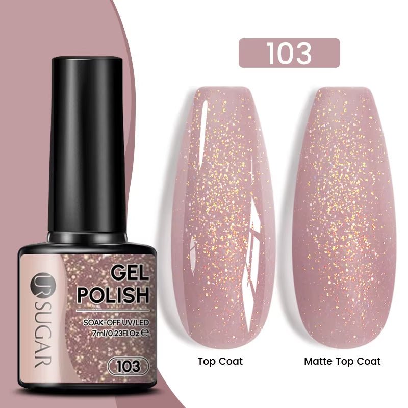 7Ml Champagne Gold Paillettes Gel Vernis À Ongles Brillants Paillettes Étincelantes Français Semi-Permanent Peinture À Ongles Gel UV - Feebella