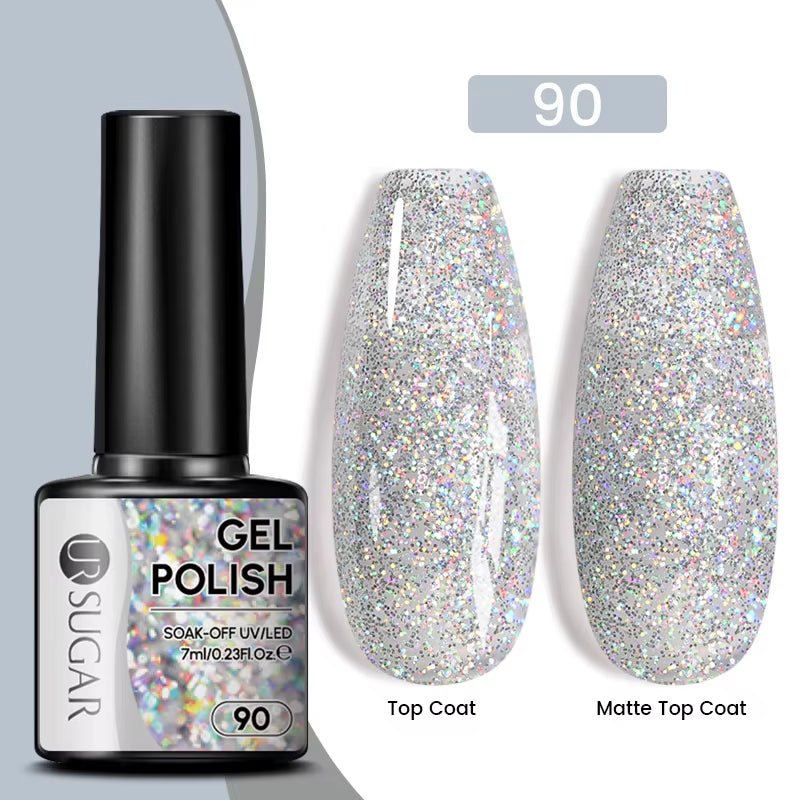 7Ml Champagne Gold Paillettes Gel Vernis À Ongles Brillants Paillettes Étincelantes Français Semi-Permanent Peinture À Ongles Gel UV - Feebella