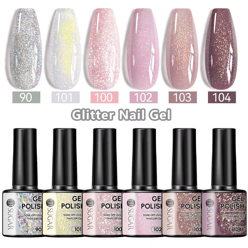 7Ml Champagne Gold Paillettes Gel Vernis À Ongles Brillants Paillettes Étincelantes Français Semi-Permanent Peinture À Ongles Gel UV - Feebella