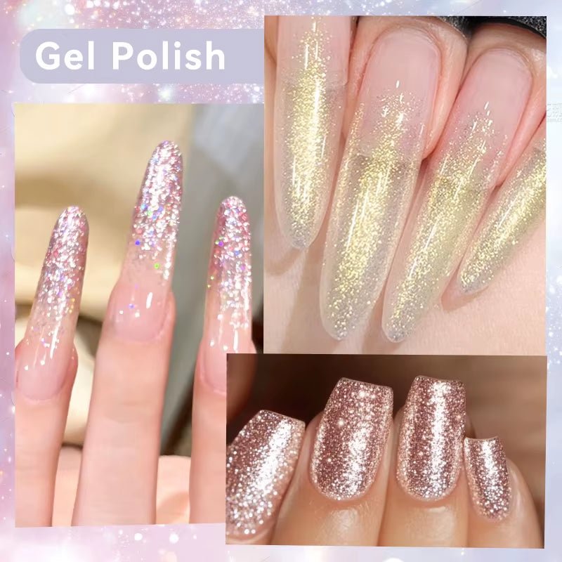 7Ml Champagne Gold Paillettes Gel Vernis À Ongles Brillants Paillettes Étincelantes Français Semi-Permanent Peinture À Ongles Gel UV - Feebella
