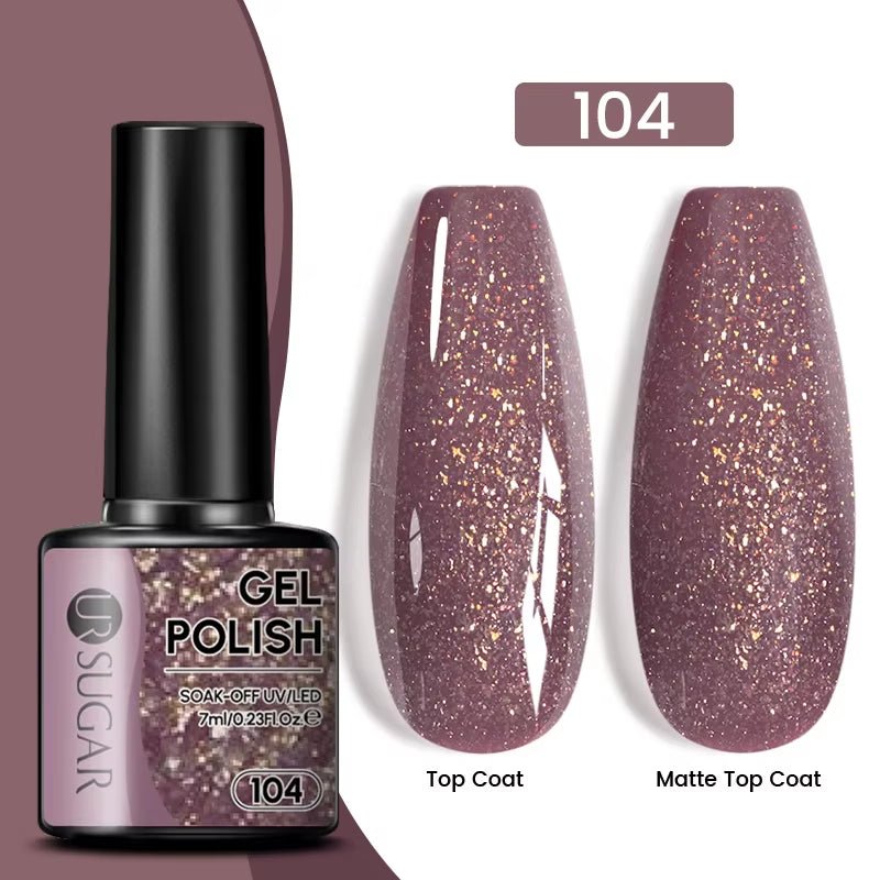 7Ml Champagne Gold Paillettes Gel Vernis À Ongles Brillants Paillettes Étincelantes Français Semi-Permanent Peinture À Ongles Gel UV - Feebella