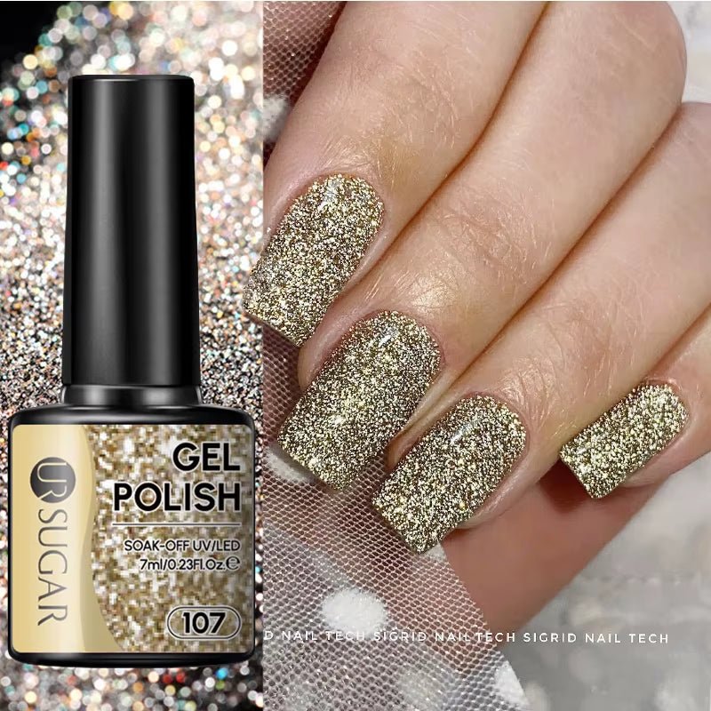 7Ml Champagne Gold Paillettes Gel Vernis À Ongles Brillants Paillettes Étincelantes Français Semi-Permanent Peinture À Ongles Gel UV - Feebella
