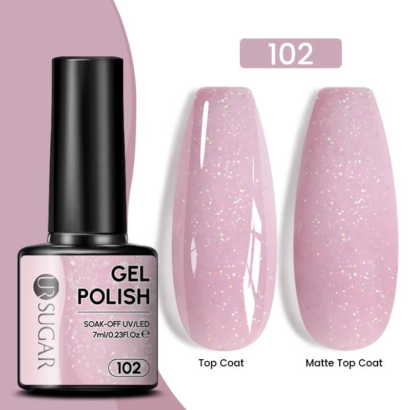 7Ml Champagne Gold Paillettes Gel Vernis À Ongles Brillants Paillettes Étincelantes Français Semi-Permanent Peinture À Ongles Gel UV - Feebella