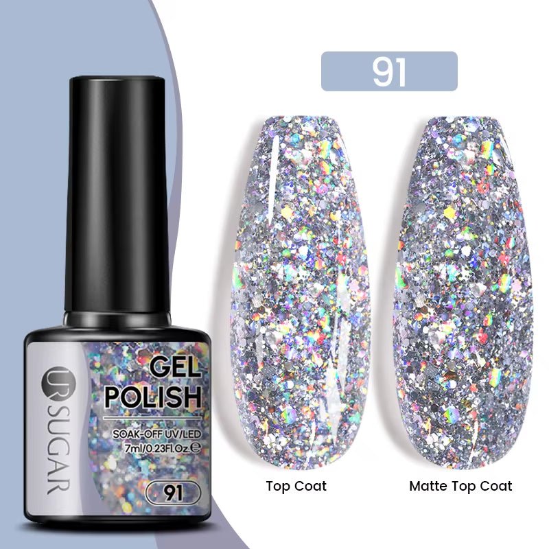 7Ml Champagne Gold Paillettes Gel Vernis À Ongles Brillants Paillettes Étincelantes Français Semi-Permanent Peinture À Ongles Gel UV - Feebella