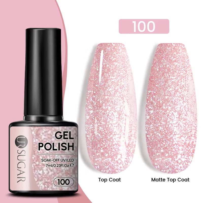 7Ml Champagne Gold Paillettes Gel Vernis À Ongles Brillants Paillettes Étincelantes Français Semi-Permanent Peinture À Ongles Gel UV - Feebella