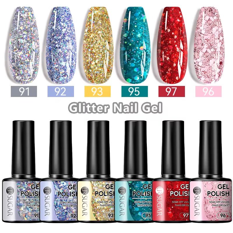 7Ml Champagne Gold Paillettes Gel Vernis À Ongles Brillants Paillettes Étincelantes Français Semi-Permanent Peinture À Ongles Gel UV - Feebella