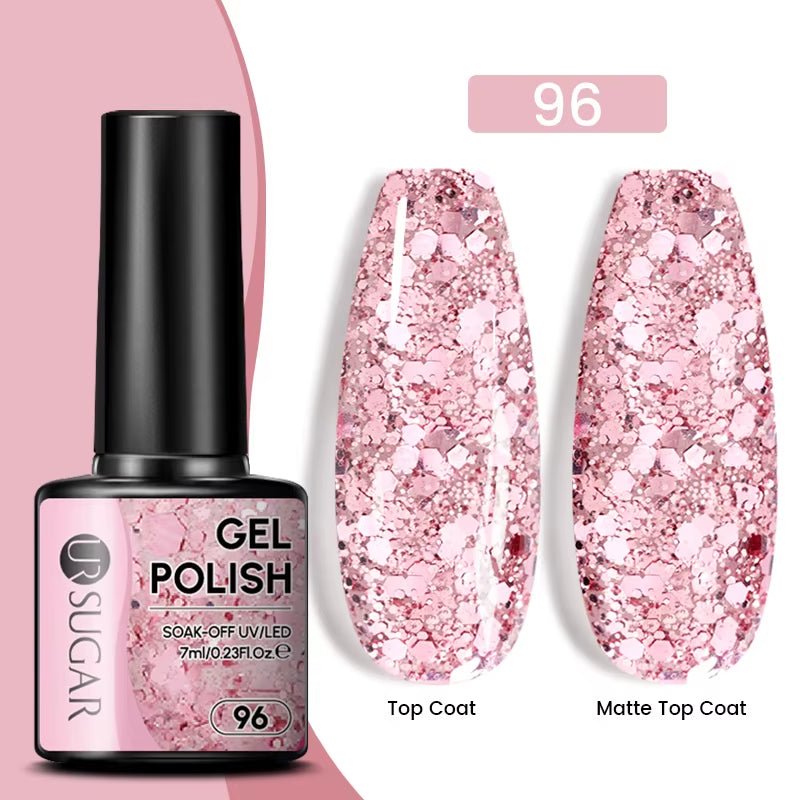 7Ml Champagne Gold Paillettes Gel Vernis À Ongles Brillants Paillettes Étincelantes Français Semi-Permanent Peinture À Ongles Gel UV - Feebella