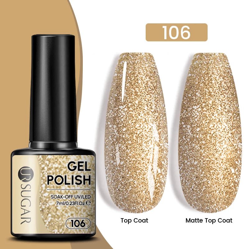 7Ml Champagne Gold Paillettes Gel Vernis À Ongles Brillants Paillettes Étincelantes Français Semi-Permanent Peinture À Ongles Gel UV - Feebella