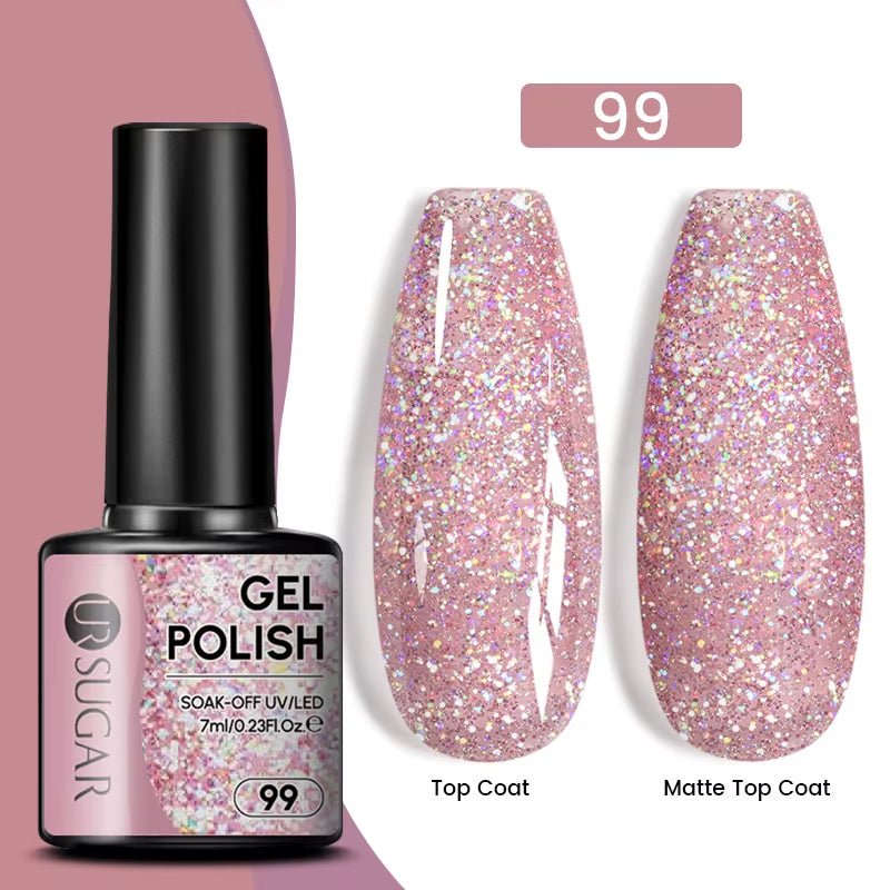 7Ml Champagne Gold Paillettes Gel Vernis À Ongles Brillants Paillettes Étincelantes Français Semi-Permanent Peinture À Ongles Gel UV - Feebella