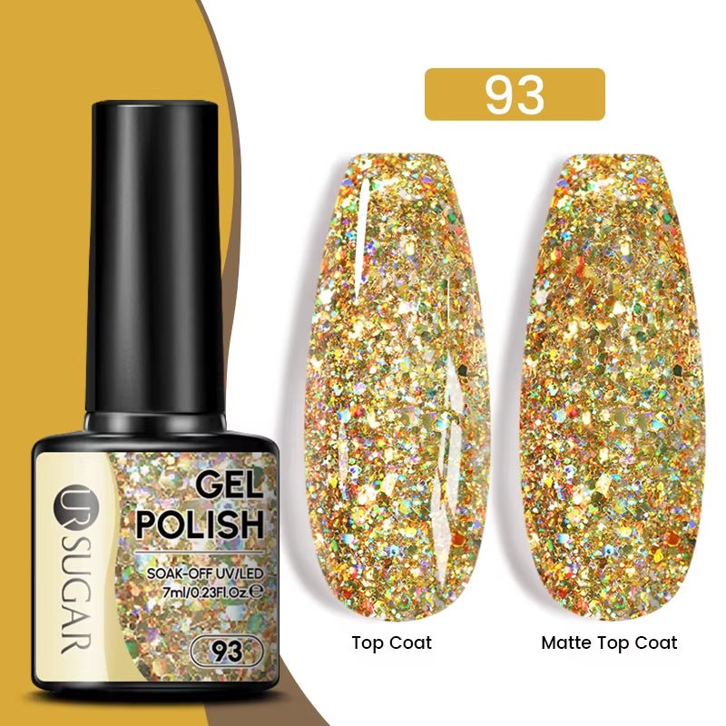 7Ml Champagne Gold Paillettes Gel Vernis À Ongles Brillants Paillettes Étincelantes Français Semi-Permanent Peinture À Ongles Gel UV - Feebella