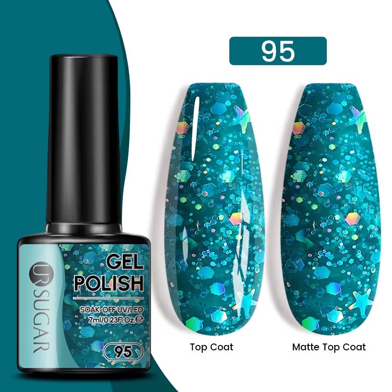7Ml Champagne Gold Paillettes Gel Vernis À Ongles Brillants Paillettes Étincelantes Français Semi-Permanent Peinture À Ongles Gel UV - Feebella