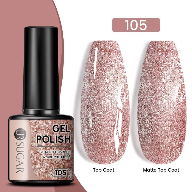 7Ml Champagne Gold Paillettes Gel Vernis À Ongles Brillants Paillettes Étincelantes Français Semi-Permanent Peinture À Ongles Gel UV - Feebella