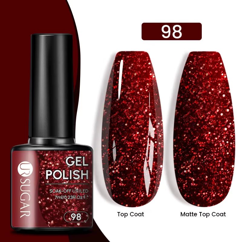 7Ml Champagne Gold Paillettes Gel Vernis À Ongles Brillants Paillettes Étincelantes Français Semi-Permanent Peinture À Ongles Gel UV - Feebella