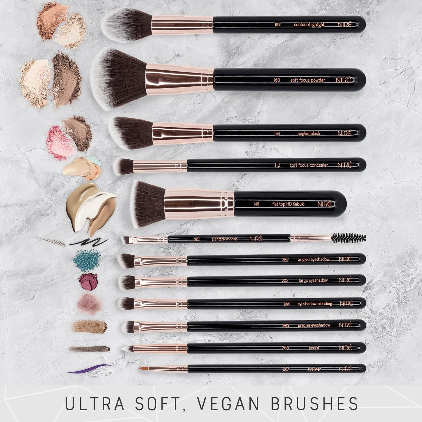 Beauty Kit Artiste 15Pcs : Kit De Pinceaux De Maquillage Professionnel Et Leur Étuis De Rangement. Inclus : Éponge De Maquillage Et Brosse Nettoyante - Feebella