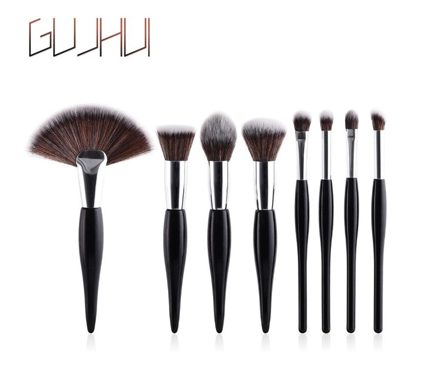 Set de 8 pinceaux de maquillage avec manche noir et tubes argentés