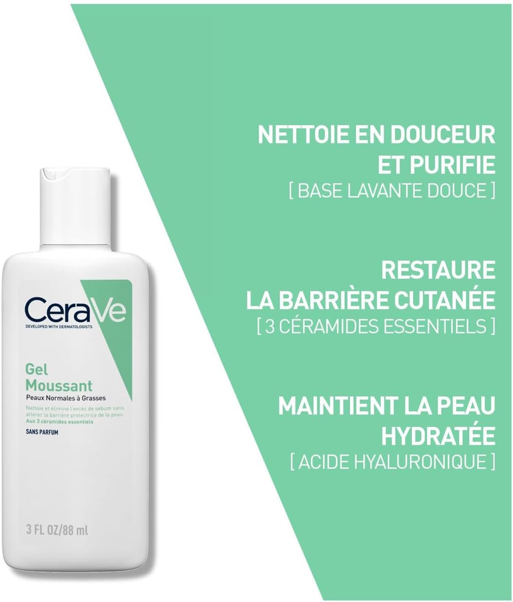 Cerave - Routine Hydratante - Gel Moussant 88 Ml + Lait Hydratant 473 Ml - Nettoie, Hydrate & Préserve La Barrière Cutanée - Soins Aux 3 Céramides Essentiels - Peau Mixte À Grasse - Feebella