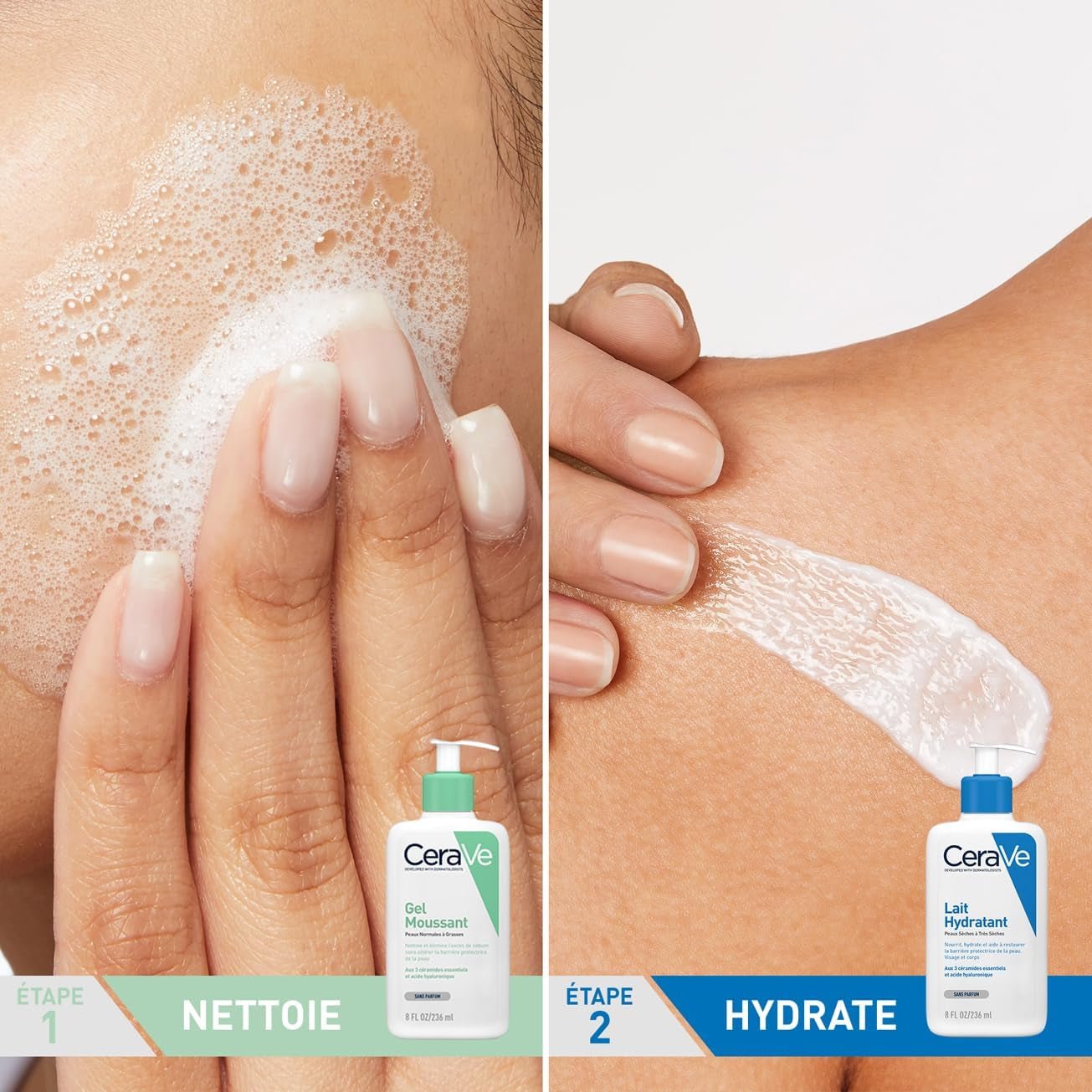 Cerave - Routine Hydratante - Gel Moussant 88 Ml + Lait Hydratant 473 Ml - Nettoie, Hydrate & Préserve La Barrière Cutanée - Soins Aux 3 Céramides Essentiels - Peau Mixte À Grasse - Feebella