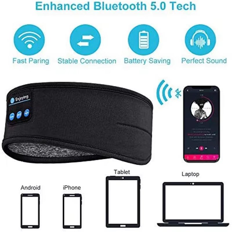 Fone Bluetooth Earphones Sports Sleeping Headband Elastic Wireless Headphones Music Eye Mask Wireless Bluetooth Headset Headband - Feebella
