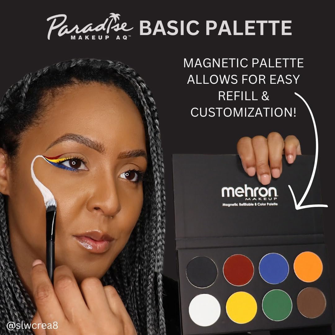 Mehron Paradise Makeup AQ - Palette De 8 Couleurs (Basic) | Palette De Peintures Corporelles Et Visage Magnétiques Rechargeables | Maquillage Professionnel Pour Costumes, SFX, Halloween Et Cosplay - Feebella