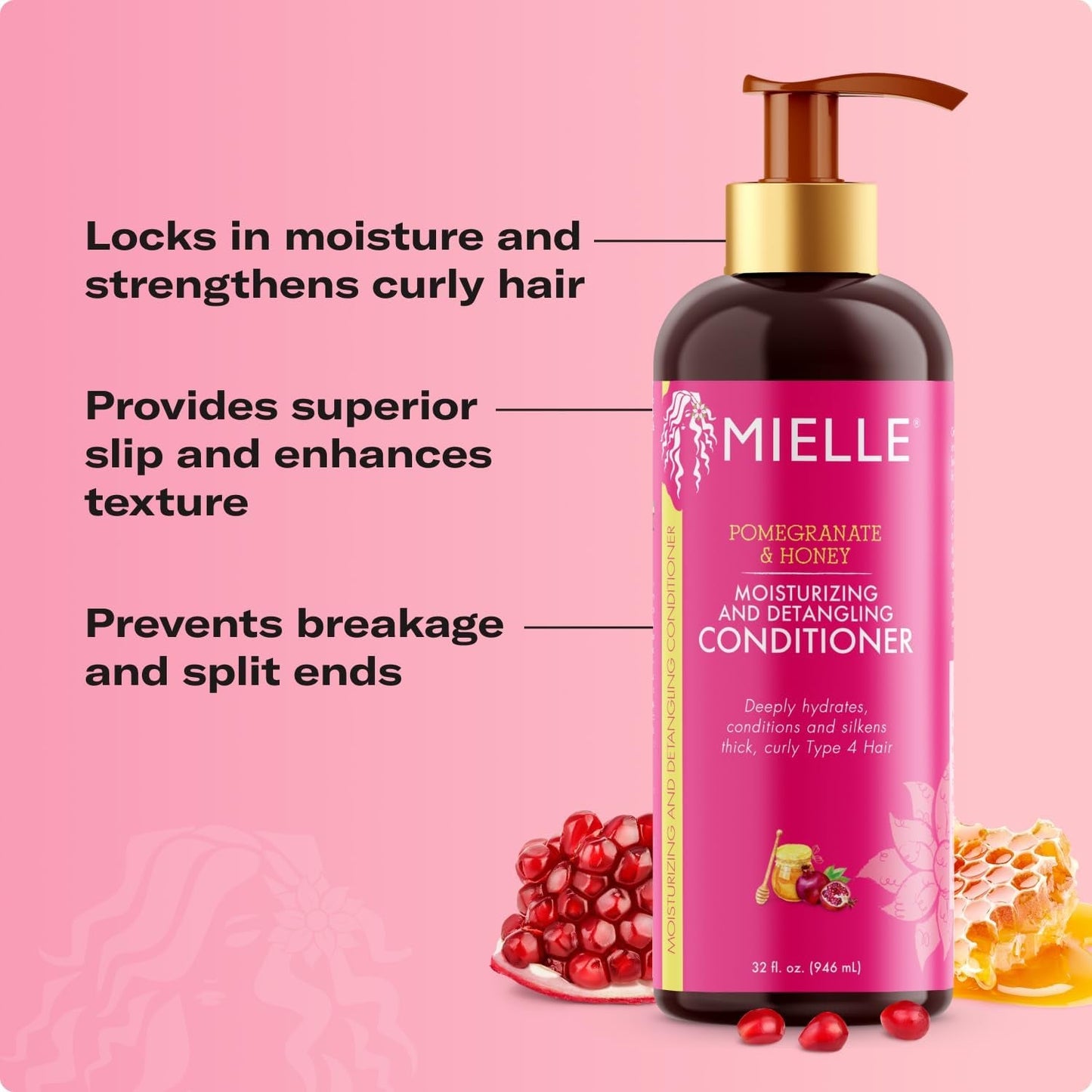 Mielle Après-Shampooing Hydratant Et Démêlant À La Grenade Et Au Miel, 12 Oz, Blanc, 355 ML (1 Pièce) - Feebella