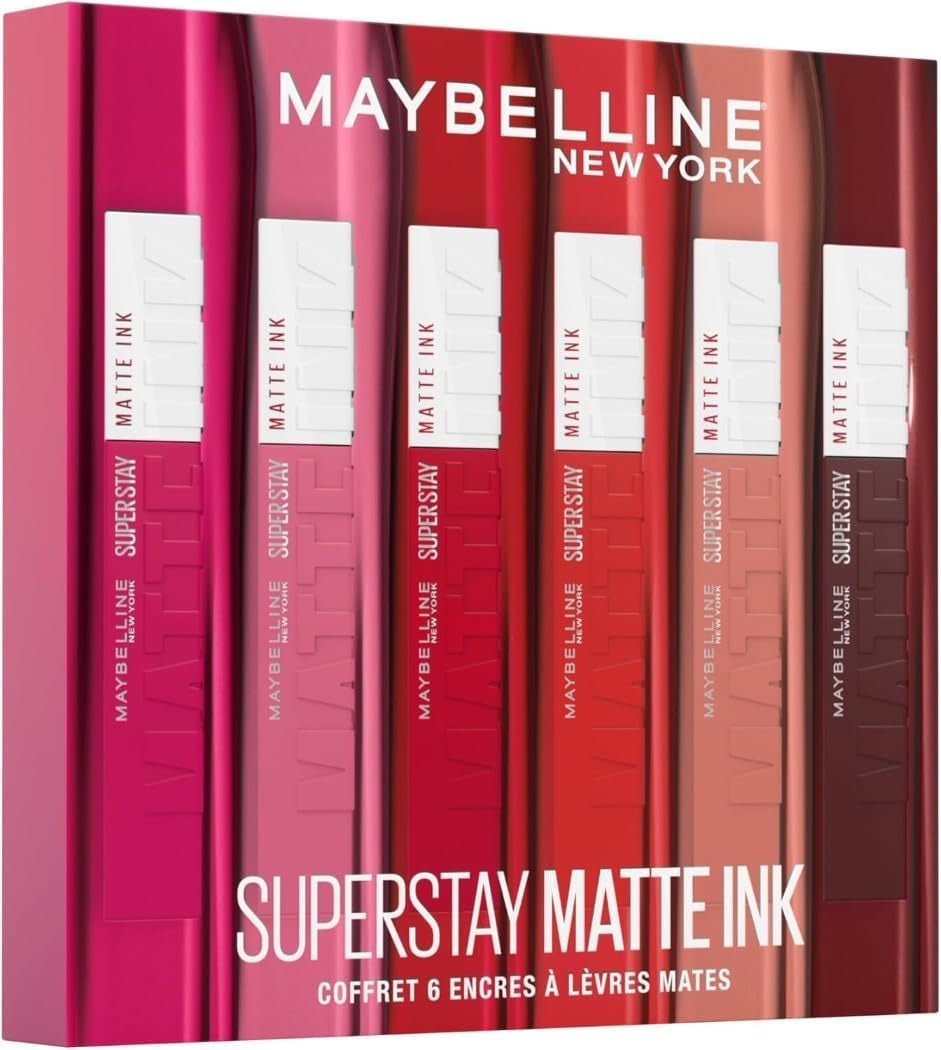 New York - Coffret Exclusif De 6 Rouges À Lèvres Liquides Longue Tenue - Superstay Matte Ink - Teintes: Lover (15)/Seductress (65)/Artist (120)/Dancer (118)/Pioneer (20)/Voyager (50) - Feebella