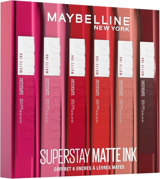 New York - Coffret Exclusif De 6 Rouges À Lèvres Liquides Longue Tenue - Superstay Matte Ink - Teintes: Lover (15)/Seductress (65)/Artist (120)/Dancer (118)/Pioneer (20)/Voyager (50) - Feebella