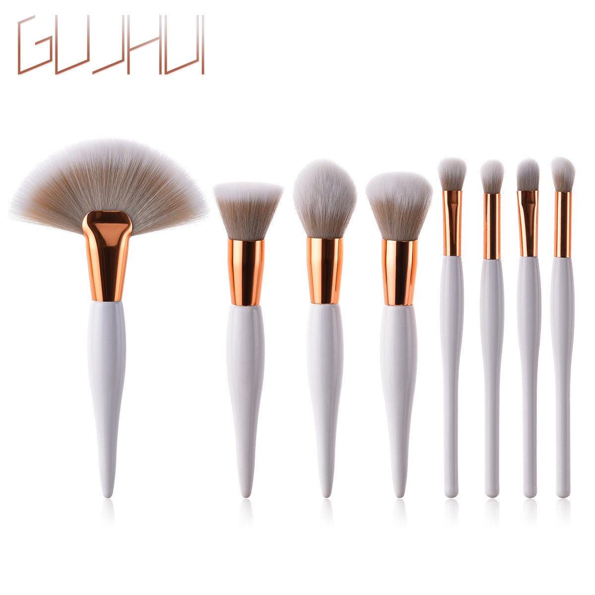 Set de 8 pinceaux de maquillage avec manche noir et tubes argentés - Feebella