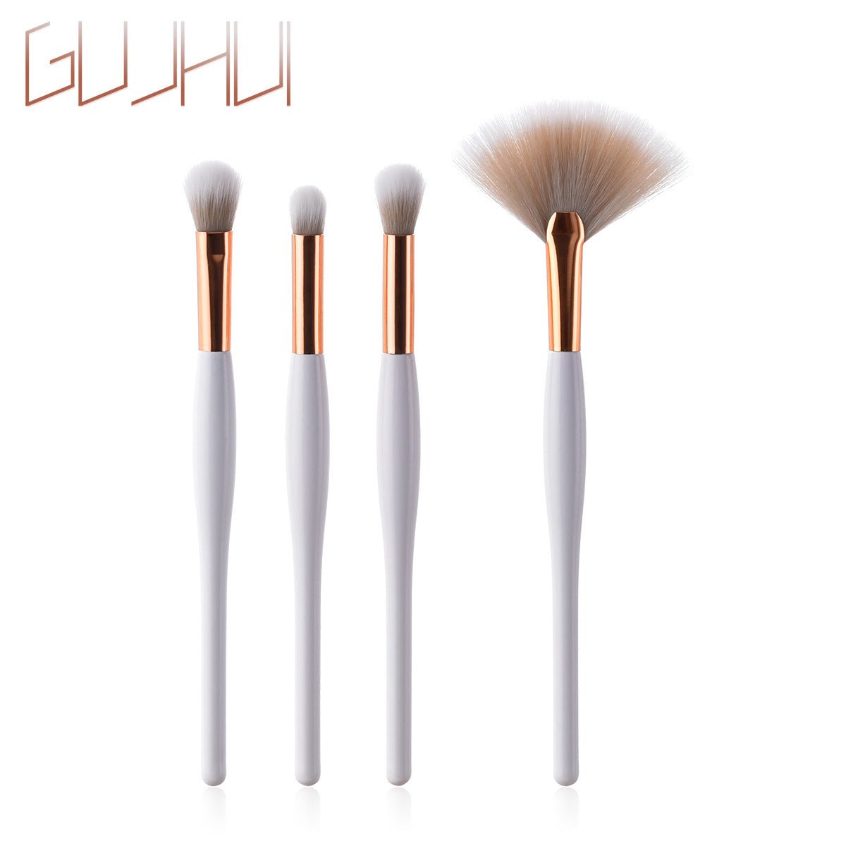 Set de 8 pinceaux de maquillage avec manche noir et tubes argentés - Feebella