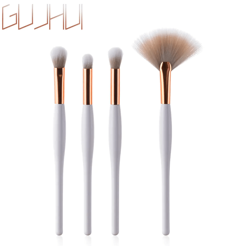Set de 8 pinceaux de maquillage avec manche noir et tubes argentés - Feebella