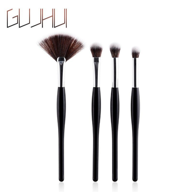 Set de 8 pinceaux de maquillage avec manche noir et tubes argentés - Feebella