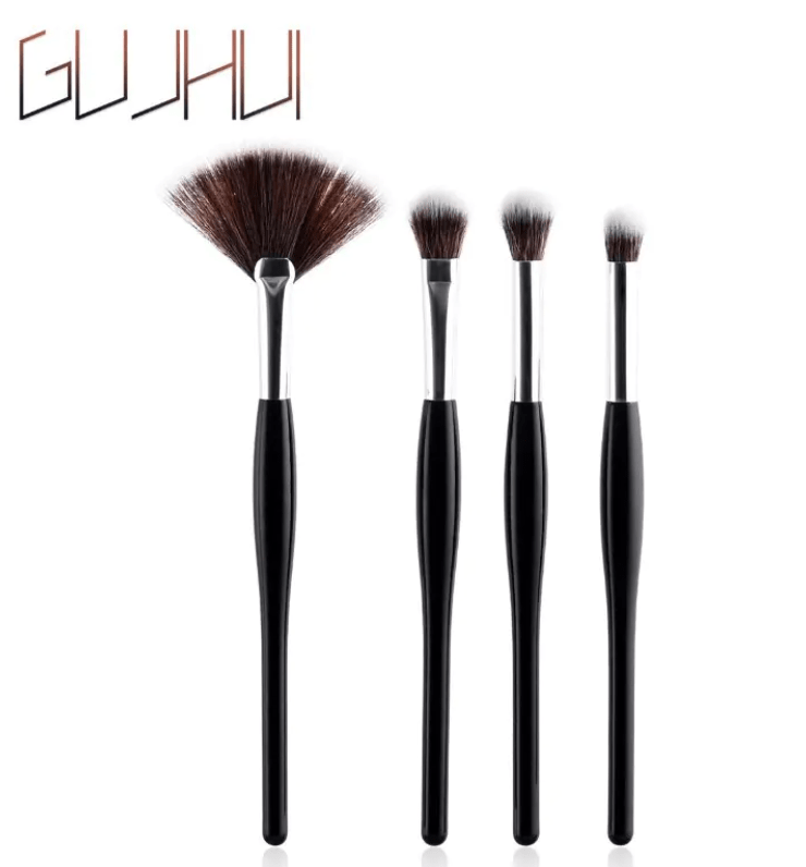 Set de 8 pinceaux de maquillage avec manche noir et tubes argentés - Feebella